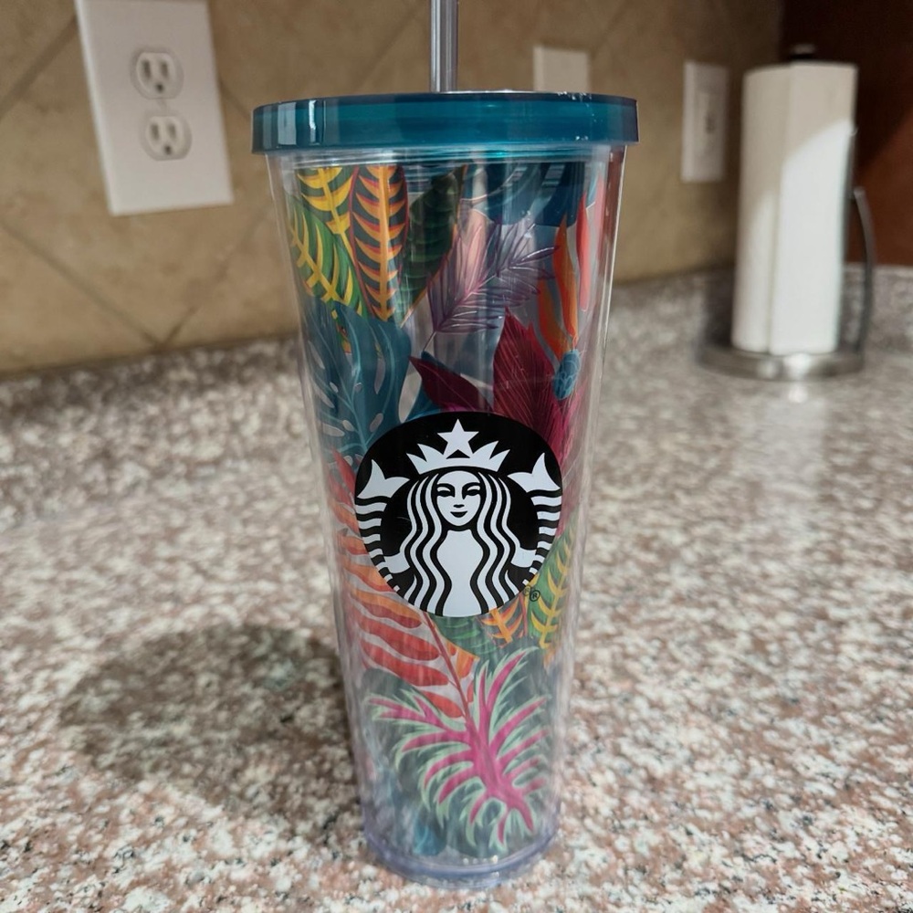 Starbucks Multicolor Leaf Tumbler with Teal Lid
